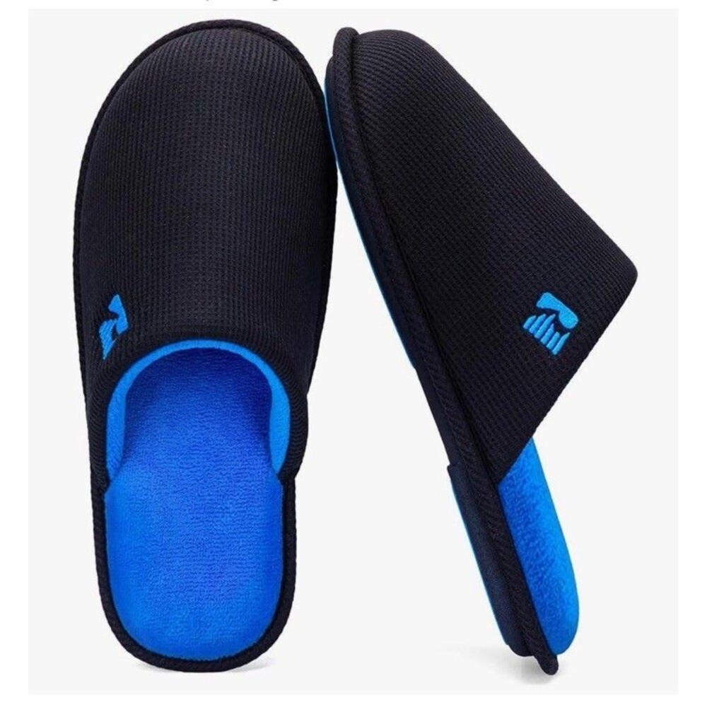 Mens Two-Tone Memory Foam Scuff Slippers Lightweight 7-8 Black/Sapphire